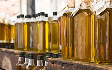 Olive oil bottles in a factory